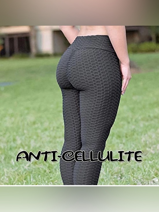 Black Textured Scrunch Butt Leggings High Waisted Yoga Pants Booty Lift Stretch - Picture 3 of 5